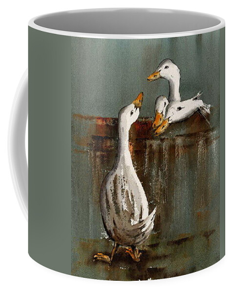 Geese Coffee Mug featuring the painting The Daily Chat by Val Byrne