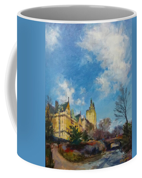 Landscape Coffee Mug featuring the painting The Bridle Path, Central Park by Peter Salwen