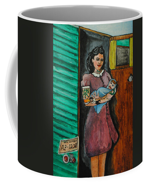 Trailers Coffee Mug featuring the painting The Day he was Born by Patricia Arroyo