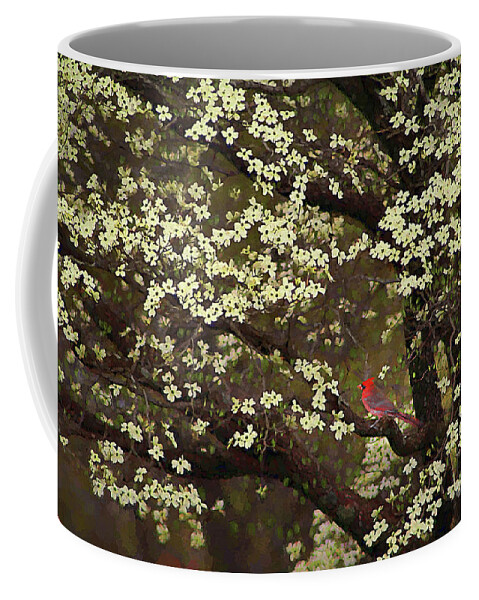 Bird Coffee Mug featuring the digital art The Dogwoods and the Cardinal by Darren Fisher