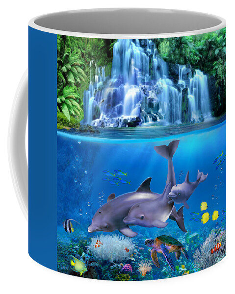 Dolphin Family Coffee Mug featuring the digital art The Dolphin Family by Glenn Holbrook
