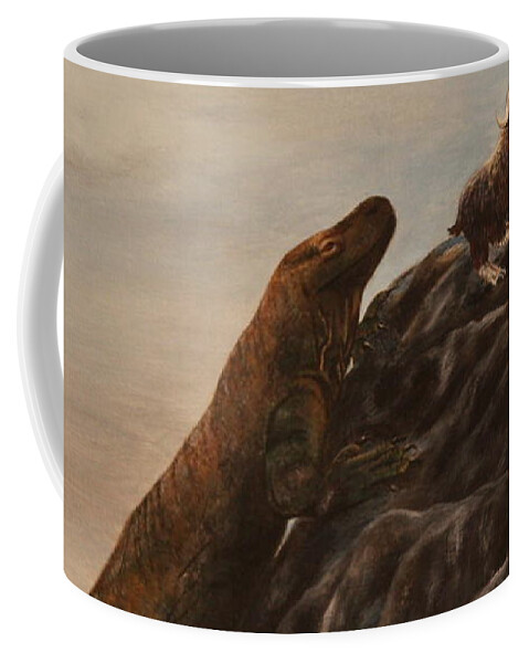 Komodo Dragon Coffee Mug featuring the painting The Dragon and the Ox by Michelle Miron-Rebbe