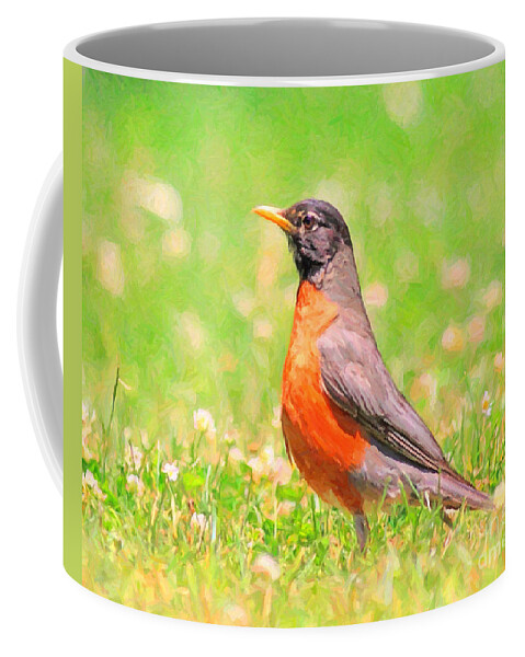 Robin Bird Coffee Mug featuring the digital art The Early Bird by Wingsdomain Art and Photography