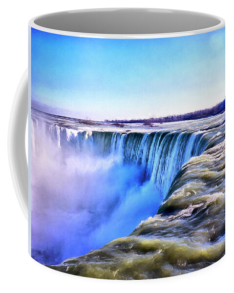 Niagara Falls Coffee Mug featuring the digital art The Edge Of The World by Leslie Montgomery