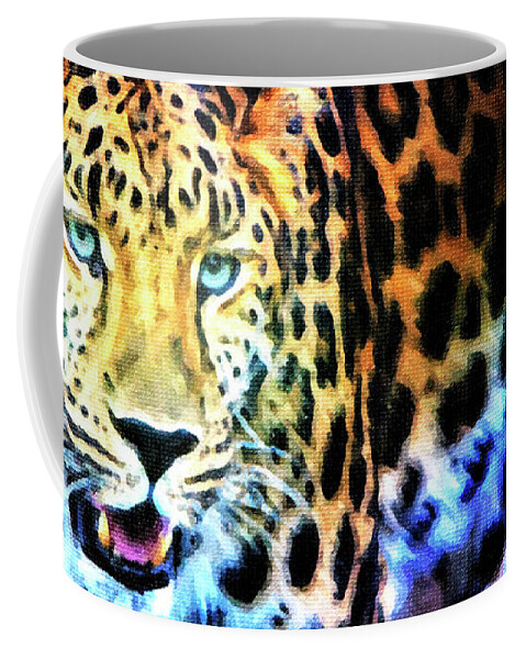 Leopard Coffee Mug featuring the mixed media The Eyes by David Millenheft
