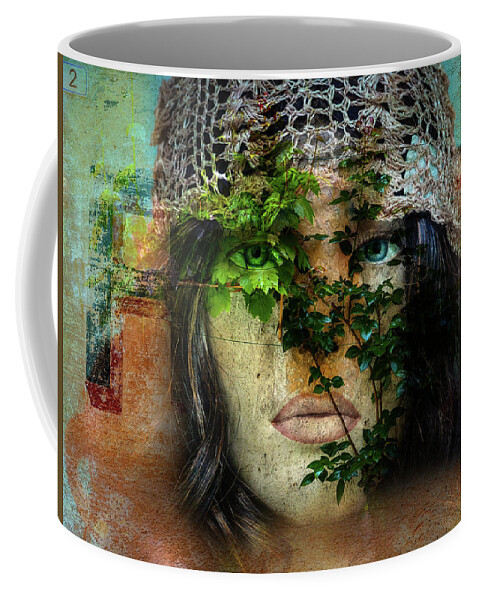 Face Coffee Mug featuring the digital art The face with the green leaves by Gabi Hampe
