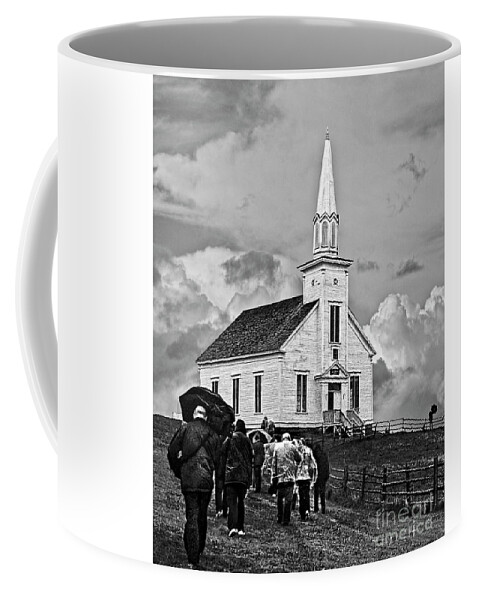 People Walking Uphill To Wren Style Church Coffee Mug featuring the photograph The Faithful by Tom Griffithe