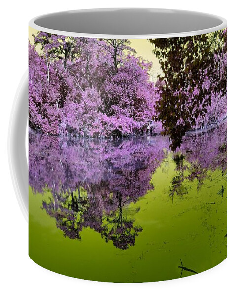 Fantasy Coffee Mug featuring the mixed media The Fantasy Pond by Stacie Siemsen