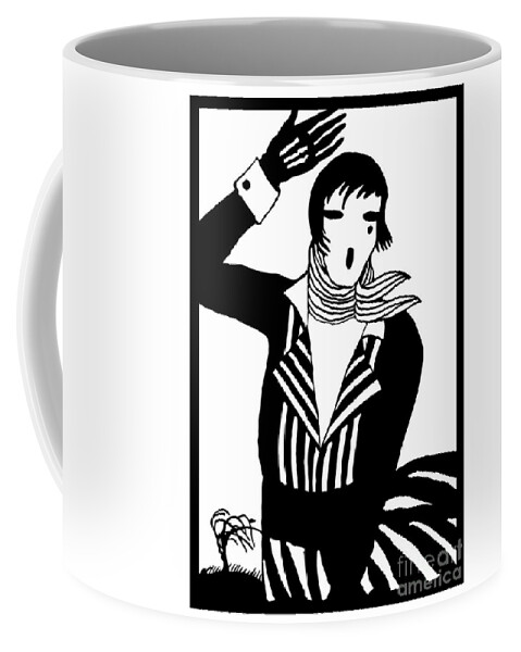 Flapper Coffee Mug featuring the digital art The female Scream, black and white vector art by Heidi De Leeuw