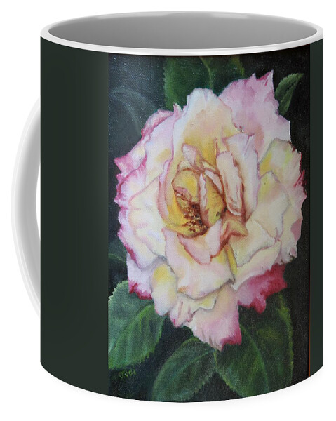 Flower Coffee Mug featuring the painting The First Rose by Jodi Higgins