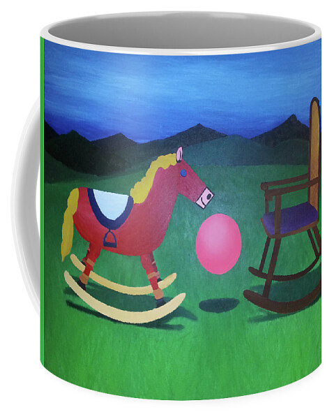 Surrealism Coffee Mug featuring the painting The Floating In-Between by Thomas Blood