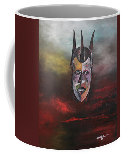 The Floating Mask Coffee Mug featuring the painting The Floating Mask by Obi-Tabot Tabe