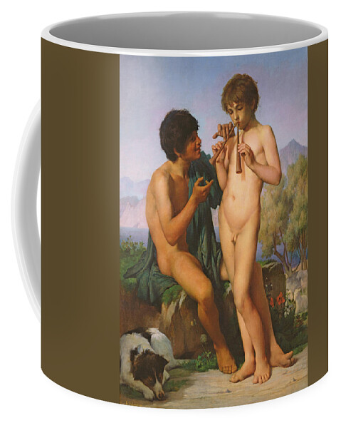 Boy Coffee Mug featuring the painting The Flute Lesson by Jules Elie Delaunay