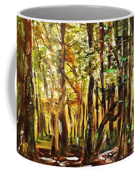 France Coffee Mug featuring the painting La Foret du Mount Beuvray by Belinda Low
