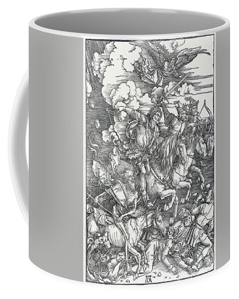 Durer Coffee Mug featuring the drawing The Four Horsemen by Albrecht Durer