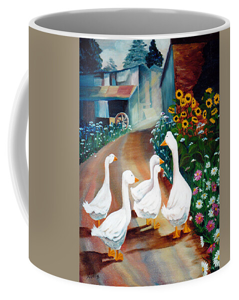 Geese Coffee Mug featuring the painting The Gaggle by Renate Wesley