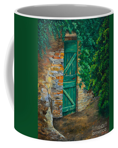 Cinque Terre Italy Art Coffee Mug featuring the painting The Garden Gate In Cinque Terre by Charlotte Blanchard