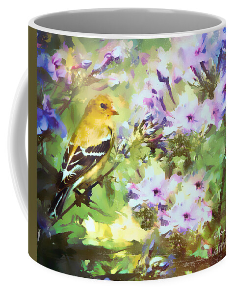 Goldfinch Coffee Mug featuring the painting The Garden Phlox Princess by Tina LeCour