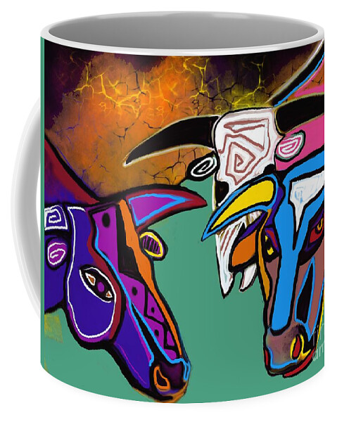 3 Bulls Coffee Mug featuring the digital art The Gathering by Hans Magden