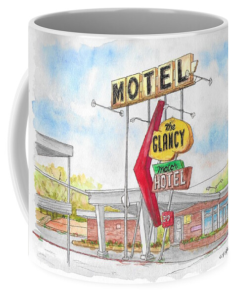 The Glancy Motor Hotel Coffee Mug featuring the painting The Glancy Motor Hotel, Cinton, Oklahoma by Carlos G Groppa