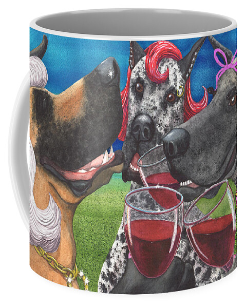Great Dane Coffee Mug featuring the painting The Greatest Wining Bitches by Catherine G McElroy