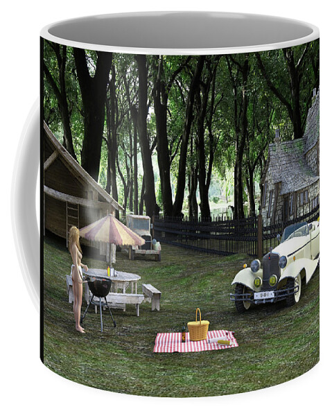 Gingerbread House Coffee Mug featuring the digital art The Guest Arrives by Michael Cleere