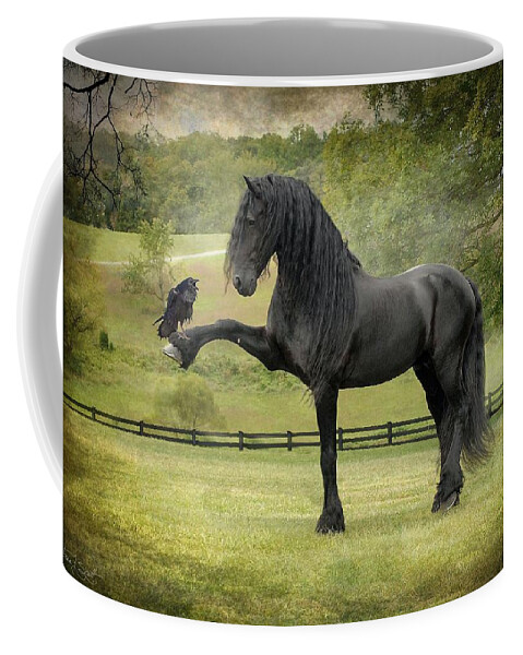 Friesian Horses Coffee Mug featuring the photograph The Harbinger by Fran J Scott