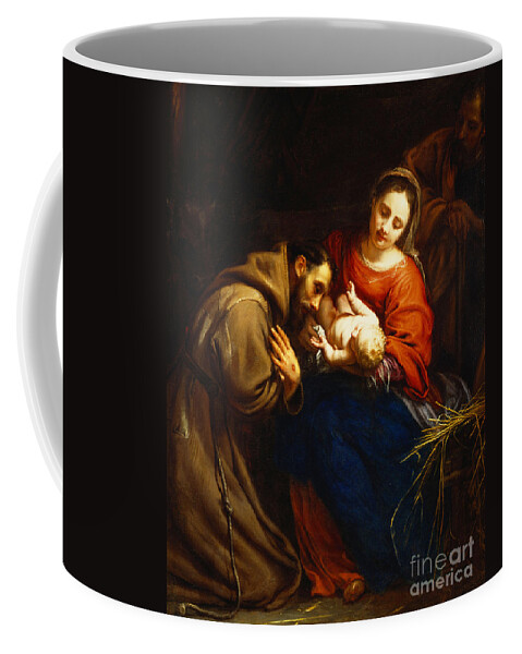 Holy Coffee Mug featuring the painting The Holy Family with Saint Francis by Jacob van Oost