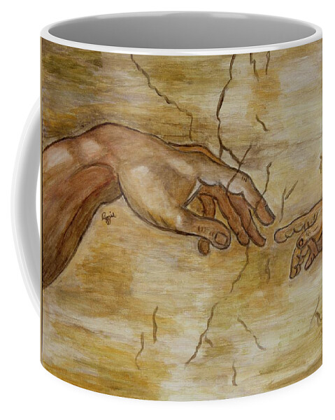 Michelangelo Coffee Mug featuring the painting The Human Touch by Stephanie Agliano
