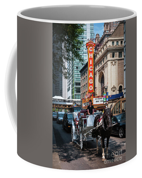 Art Coffee Mug featuring the photograph The Iconic Chicago Theater Sign and Traffic on State Street by David Levin