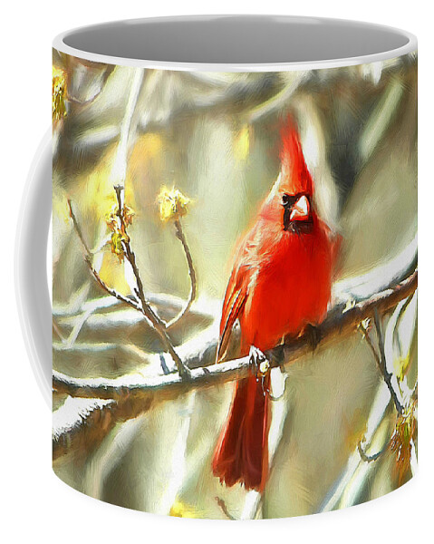 Northern Cardinal Coffee Mug featuring the digital art The King On His Throne by Tina LeCour