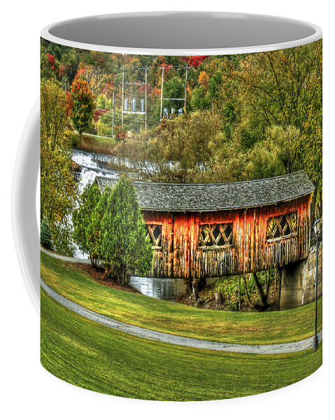 Covered Bridge Coffee Mug featuring the photograph The Kissing Bridge by Evelina Kremsdorf