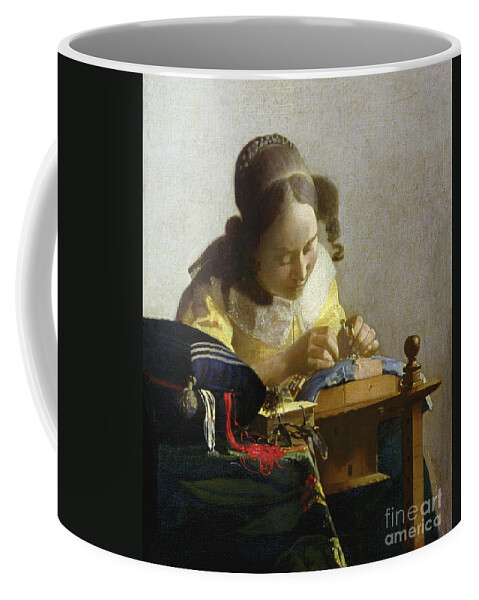 Vermeer Coffee Mug featuring the painting The Lacemaker by Jan Vermeer