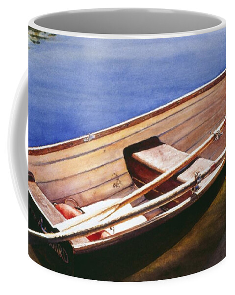 Landscape Coffee Mug featuring the painting The Lake Boat by Barbara Pease