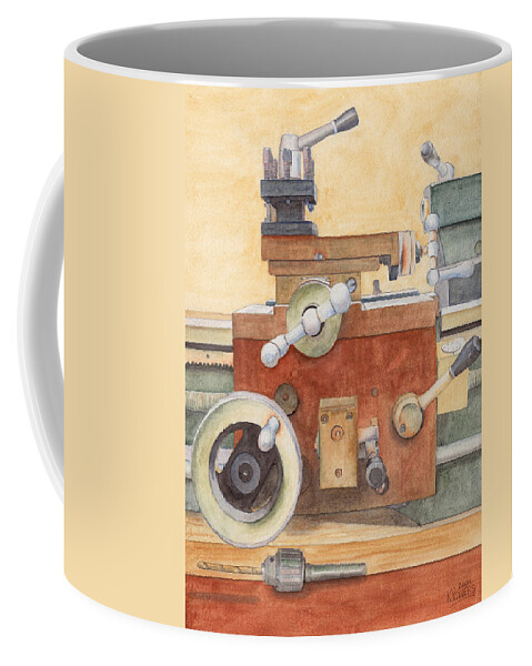 Lathe Coffee Mug featuring the painting The Lathe by Ken Powers
