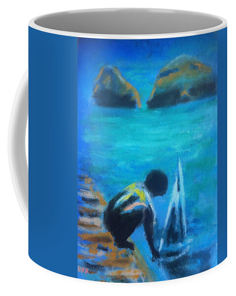 Kid Coffee Mug featuring the painting The Launch Sjosattningen by Enrico Garff