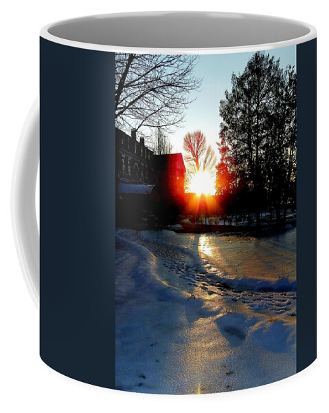 Snow Coffee Mug featuring the photograph The Lighted Path by Karen Wiles