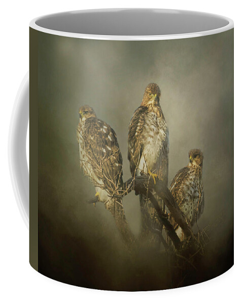 Hawk Coffee Mug featuring the digital art The Lookouts by Nicole Wilde
