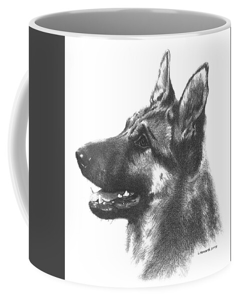 Dog Coffee Mug featuring the drawing The Loyal Shepherd by Louise Howarth