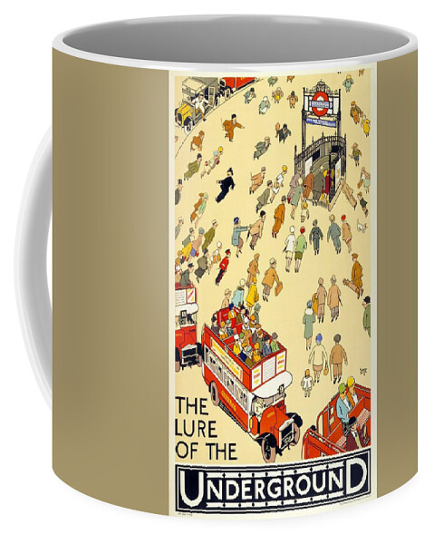 The Lure Coffee Mug featuring the mixed media The Lure of the Underground - London Underground, London Metro, Suburban - Retro travel Poster by Studio Grafiikka