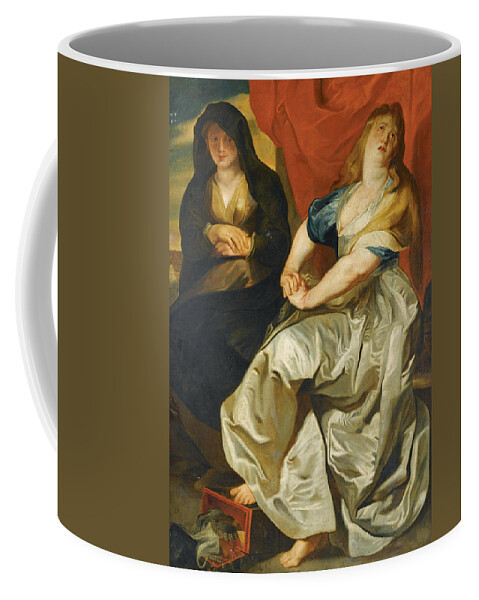 Follower Of Peter Paul Rubens Coffee Mug featuring the painting The Magdalene repenting of her Wordly Vanities by Follower of Peter Paul Rubens