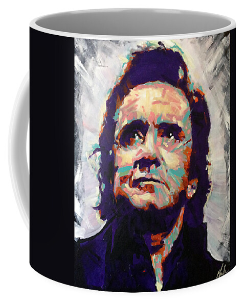 Johnny Cash Coffee Mug featuring the painting The Man in Black by Steve Gamba