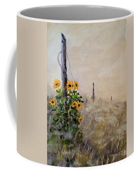 Sunflowers Coffee Mug featuring the painting The Old Fence by Alan Lakin