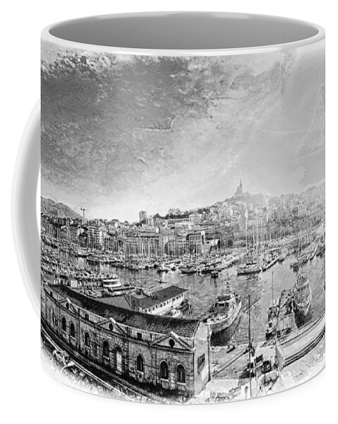 The Old Port Of Marseille Coffee Mug featuring the photograph The Old Port of Marseille , Black and White by Jean Francois Gil
