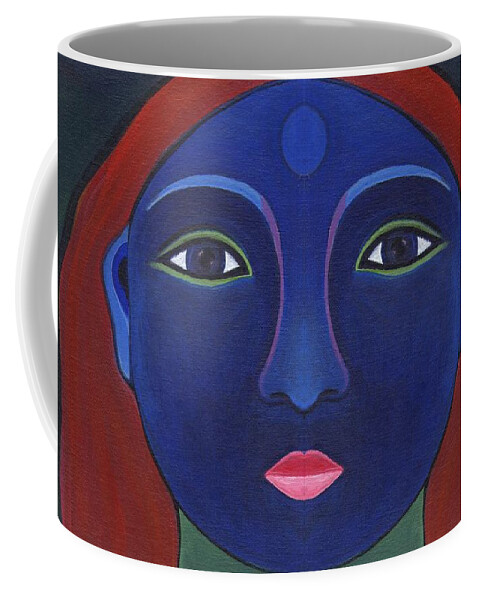 Feminine Face Coffee Mug featuring the digital art The Other Side - Full Face 1 by Helena Tiainen