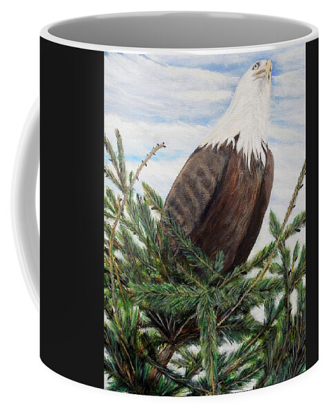 Eagle Coffee Mug featuring the painting The Oversee'er by Marilyn McNish
