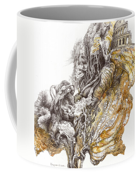 Russian Artists New Wave Coffee Mug featuring the drawing The Past. Dry Leaves Series by Sergey Gusarin