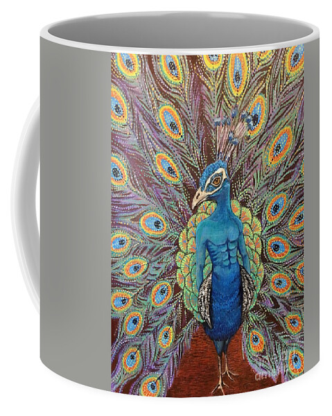 Peacock Coffee Mug featuring the painting The Peacock by Linda Markwardt
