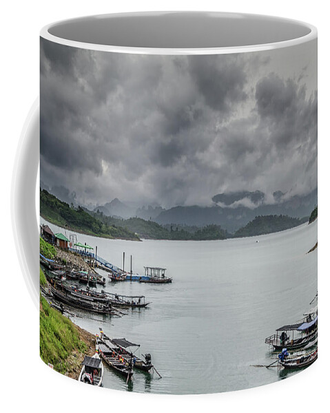 Michelle Meenawong Coffee Mug featuring the photograph The Pier At Cheow Lan Lake by Michelle Meenawong