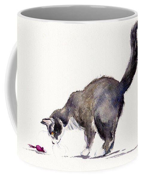 Cats Coffee Mug featuring the painting The Pink Felt Mouse by Debra Hall